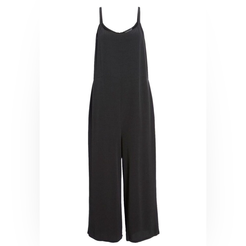 EILEEN FISHER Cami Jumpsuit- Black Viscose Crepe Sleeveless Wide Leg Minimalist - Picture 2 of 15